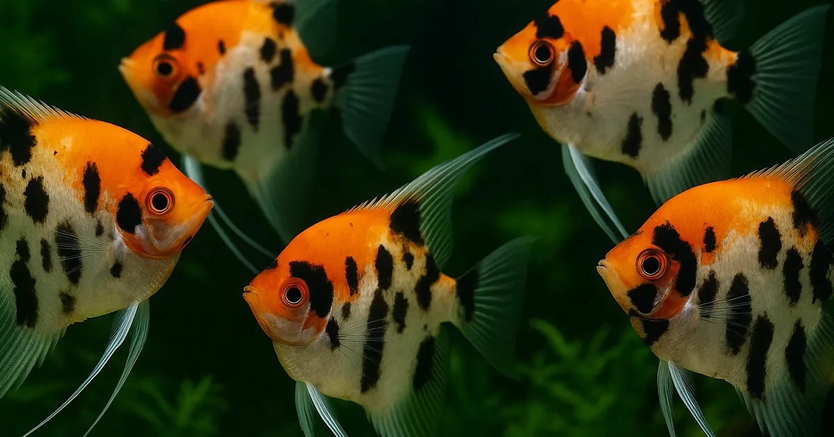 The Koi Angelfish is named for its beautiful tri-color pattern, not any relation to actual Koi carp.