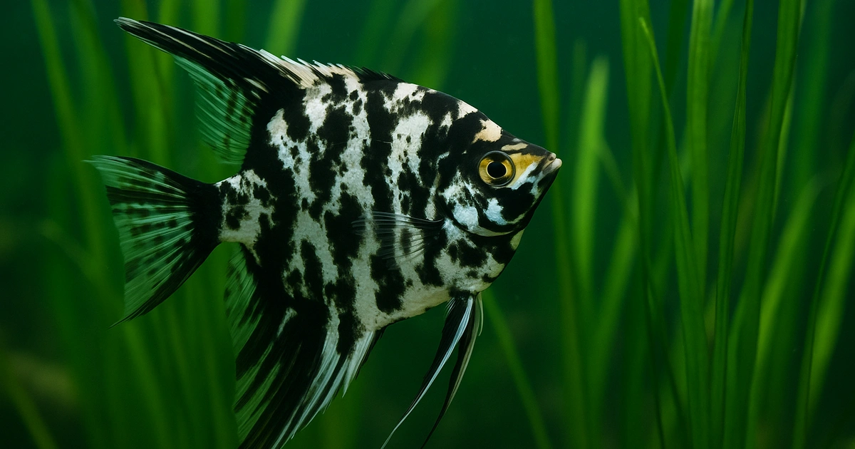 The Marble Angelfish is a product of selective breeding, prized for its unique coloration.